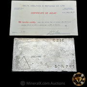 100.791oz Delta Smelting & Refining Co LTD Rare Early Variety Mold With Original Handsigned Numbers Matching 1973 Dated COA