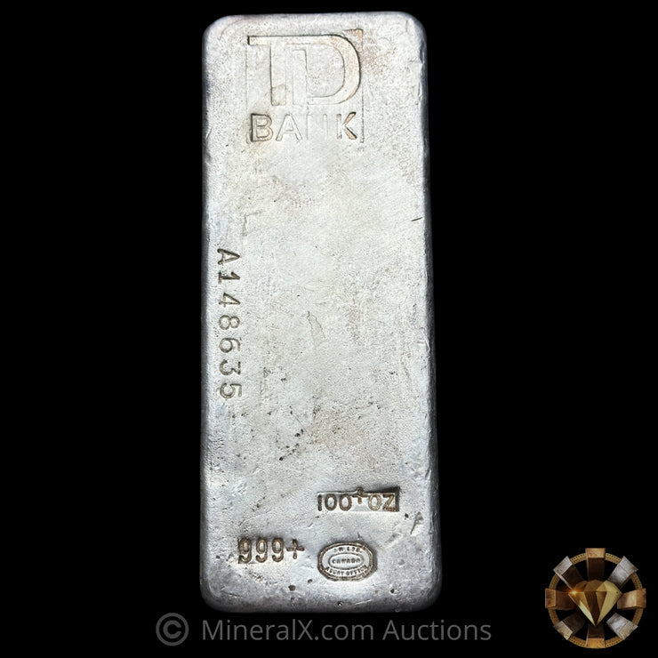 100oz TD Bank Johnson Matthey JM Vintage Silver Bar