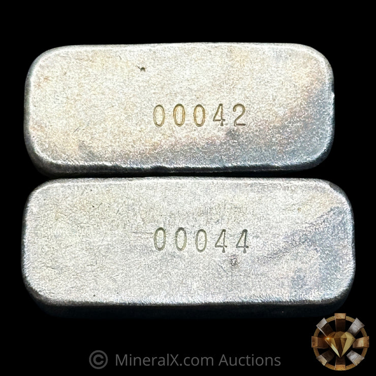 x2 5oz Silvertowne Vintage Silver Bars With Unique Different Molds & Low Serials