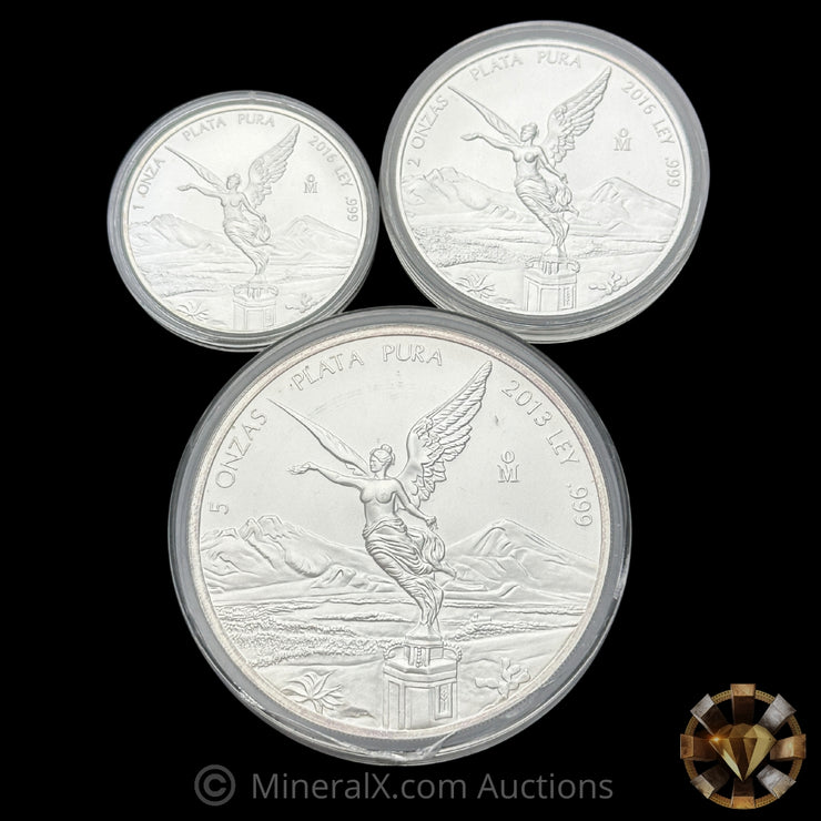 8oz (x1 5oz 2013,  x1 1oz 2016, x1 2oz 2016) Libertad Silver Coin Lot