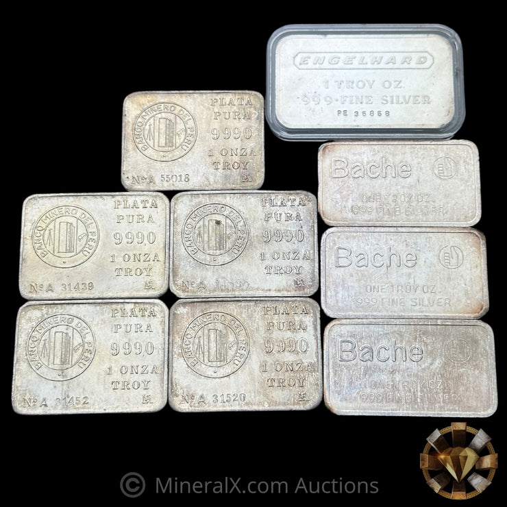 x9 1oz Misc Vintage Silver Bar Lot