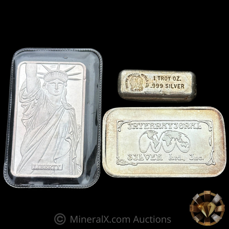 x3 1oz Misc Vintage Silver Bar Lot
