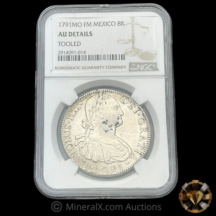 1791 8 Reales Silver Coin NGC AU Details