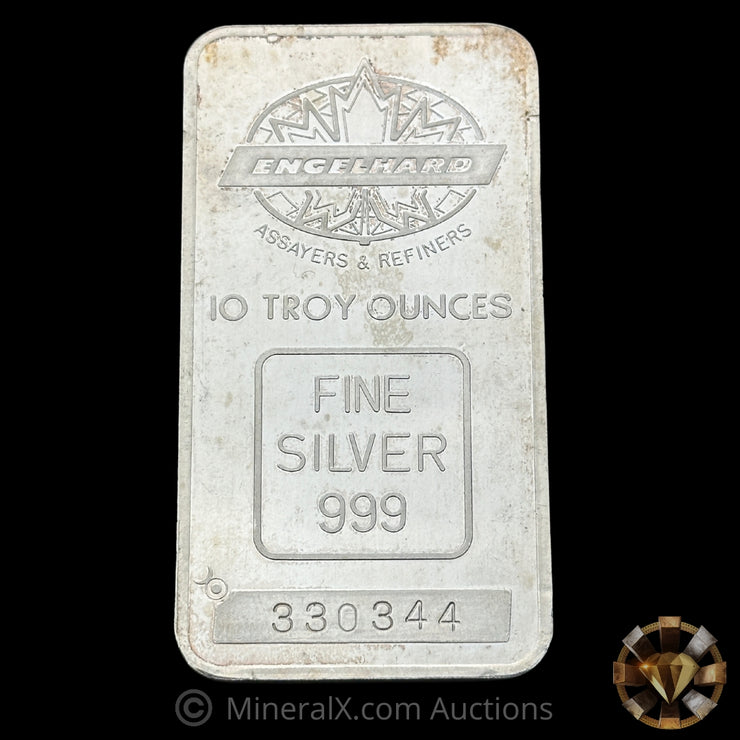 10oz Engelhard Assayers & Refiners Maple Leaf Bull Logo Vintage Silver Bar