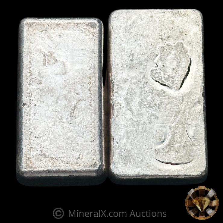 x2 10oz JM Johnson Matthey Small Logo Vintage Silver Bars With Different Molds