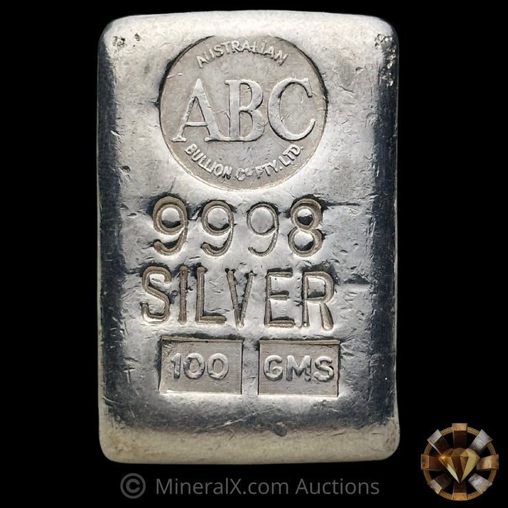 100g ABC Australian Bullion Company Vintage Silver Bar With Reverse SFE Engraving