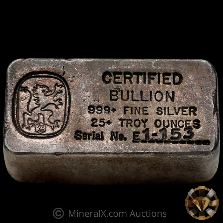 25oz Certified Bullion Vintage Silver Bar