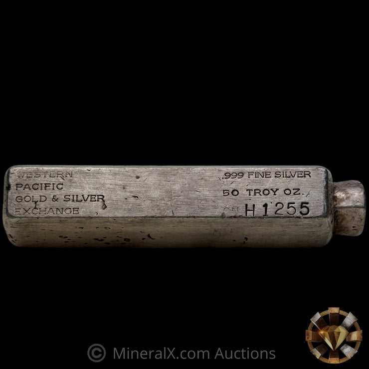50oz Western Pacific Gold & Silver Exchange Vintage Silver Bar With Unique Pig Tail Pour