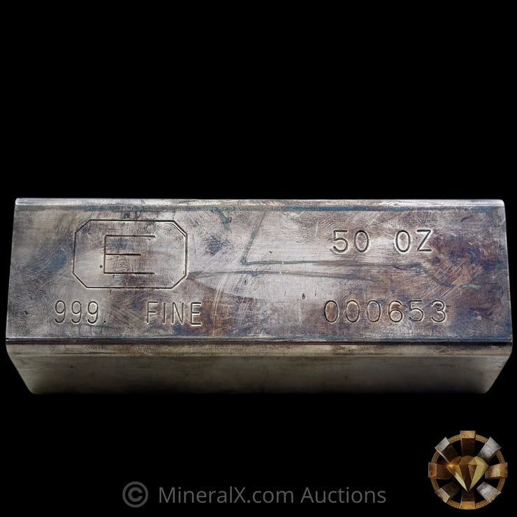 50oz Engelhard E Logo Industrial Extruded Vintage Silver Bar (Possible Lowest Known Serial For Variety)