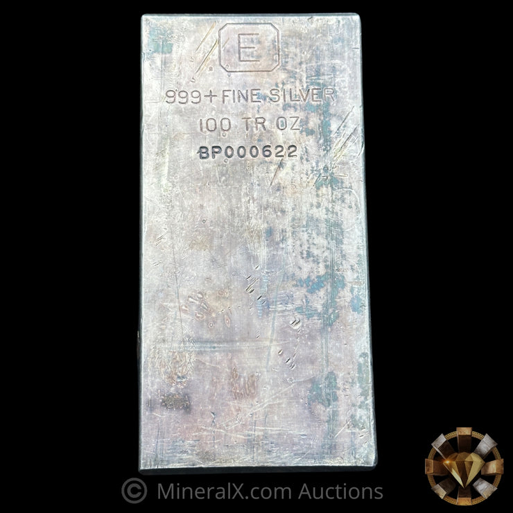 100oz Engelhard E Logo First Generation Extruded Industrial Vintage Silver Bar (Possible Lowest Known Serial For Variety)