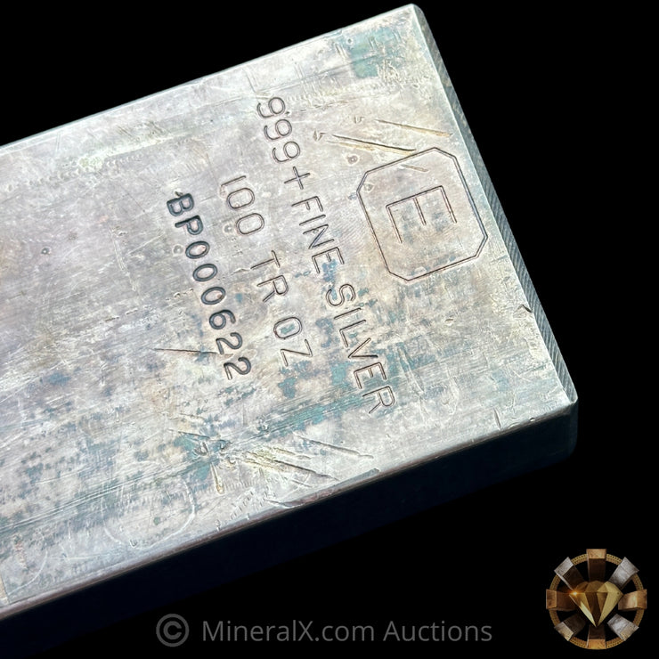 100oz Engelhard E Logo First Generation Extruded Industrial Vintage Silver Bar (Possible Lowest Known Serial For Variety)