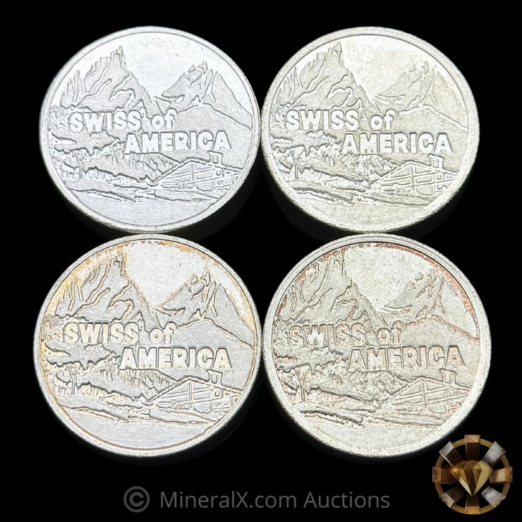 x4 5oz SOA Swiss Of America Vintage Silver Puck Bar Lot (20oz Total)