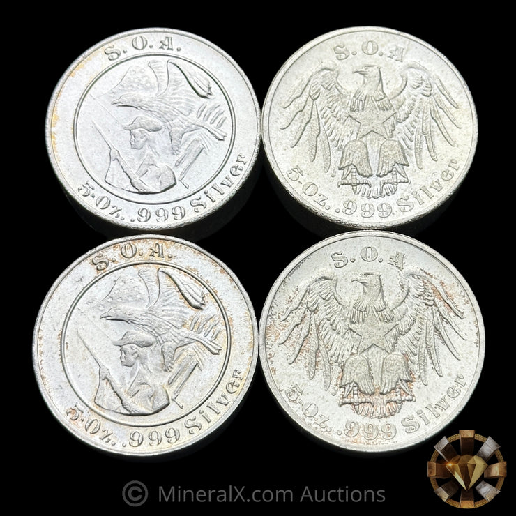 x4 5oz SOA Swiss Of America Vintage Silver Puck Bar Lot (20oz Total)
