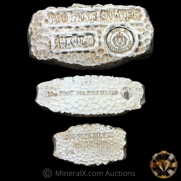 47.15oz (Kilo,10oz,5oz) Scottsdale Mint Tombstone Silver Bar Set