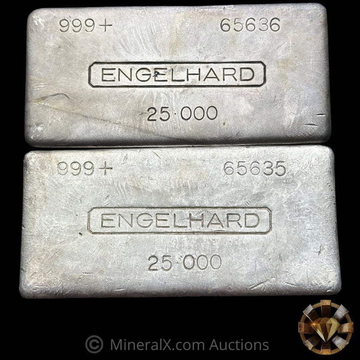 x2 25oz Engelhard 6th Series Vintage Silver Bars With Sequential Serials