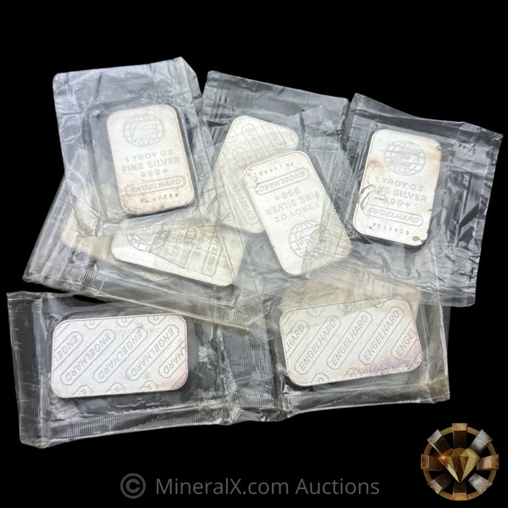 x9 1oz Engelhard Silver Bar Lot In Original Seals