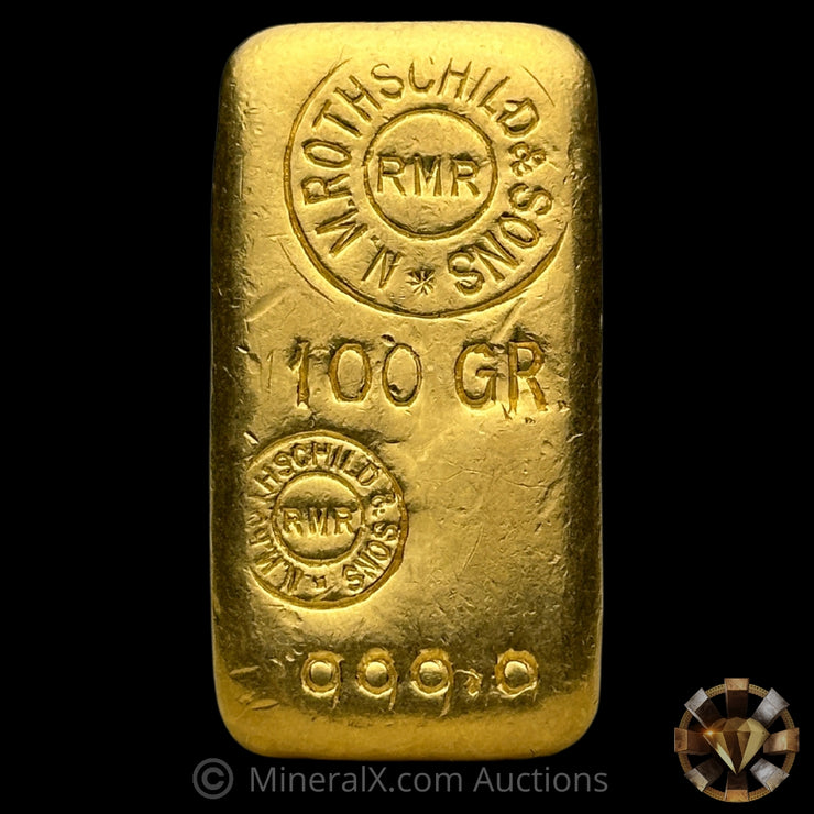 100g NM Rothschild & Sons Vintage Gold Bar With Rare Mocatta & Goldsmid London Bullion Brokers Reverse Counterstamp