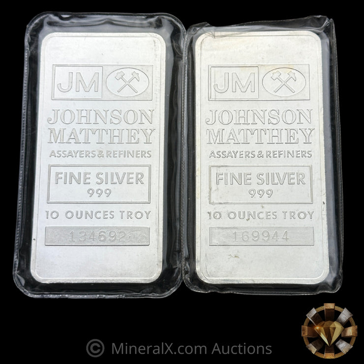 x2 10oz JM Johnson Matthey Vintage Silver Bar Lot In Original Seals