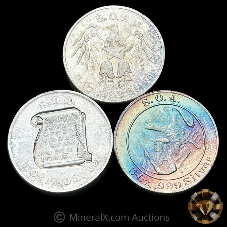 x3 5oz SOA Swiss Of America Vintage Silver Puck Bar Lot (15oz Total)