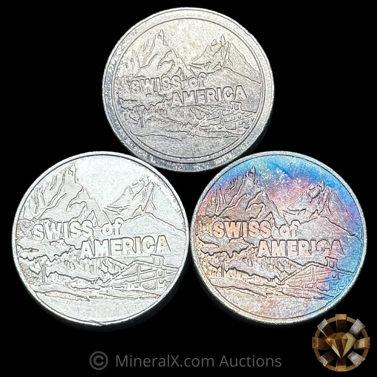 x3 5oz SOA Swiss Of America Vintage Silver Puck Bar Lot (15oz Total)