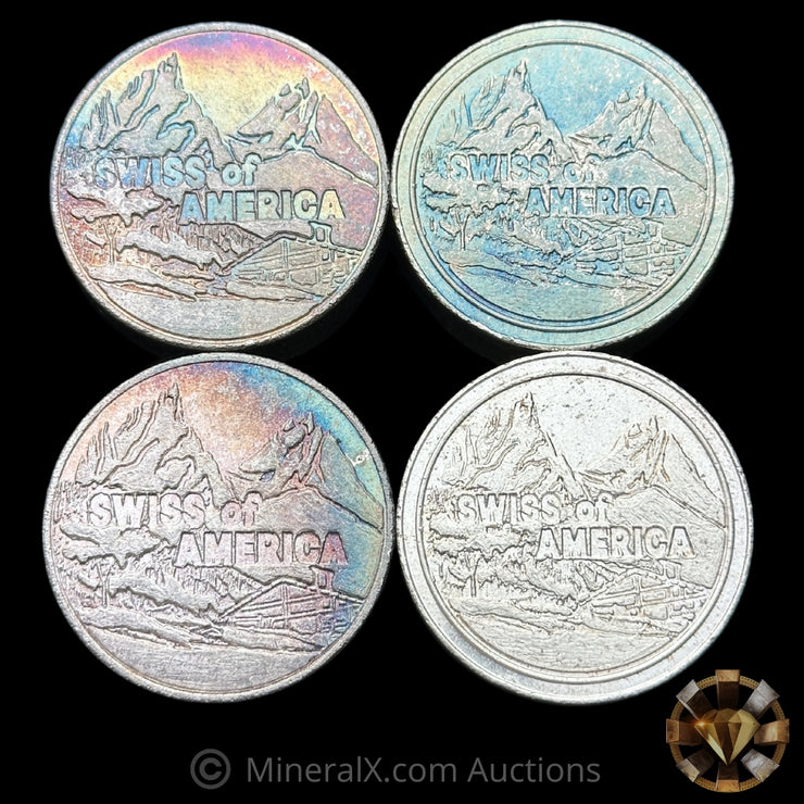 x4 5oz SOA Swiss Of America Vintage Silver Puck Bar Lot (20oz Total)