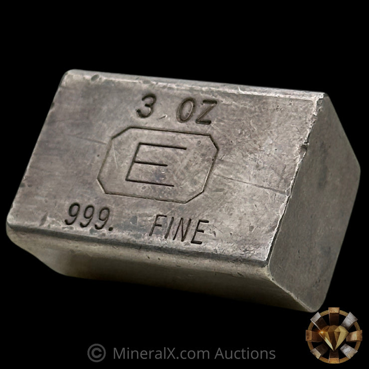 3oz Engelhard E Logo Industrial Extruded Vintage Silver Bar