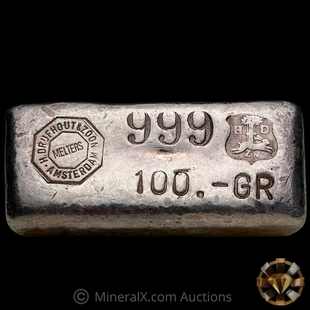 100g H. Drijfhout & Zoon Amsterdam Dutch Vintage Silver Bar – MineralX
