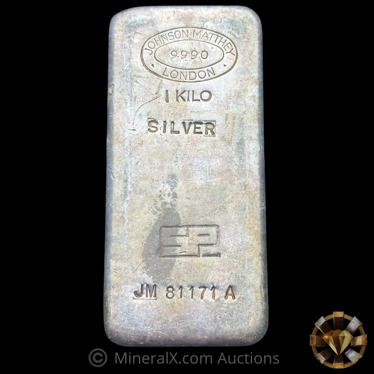 Kilo Johnson Matthey JM London Rare Sharps & Pixley Bullion Brokers Counterstamp Vintage Silver Bar