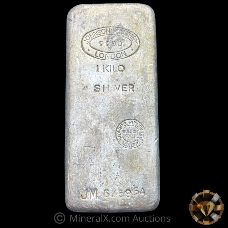 Kilo Johnson Matthey JM London Rare Sharps & Pixley Bullion Brokers Counterstamp Vintage Silver Bar