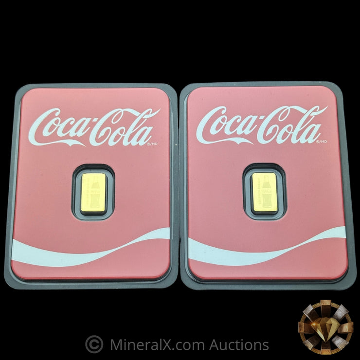 x2 1/2g (1g Total) Coca Cola Gold Bar Lot In Assay Cards