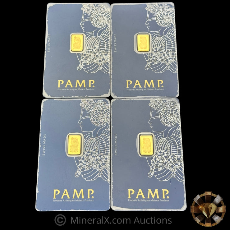 x4 1g PAMP Fortuna Gold Bar Lot In Assay Cards
