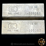 x2 10oz Engelhard E Logo Industrial Extruded Vintage Silver Bar Lot With Low Sequential Serials
