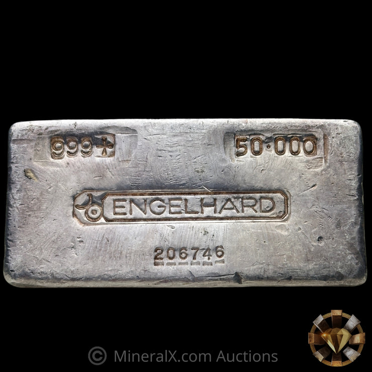 50oz Engelhard 6th Series Bull Logo Small Font Serial Variety Vintage Silver Bar