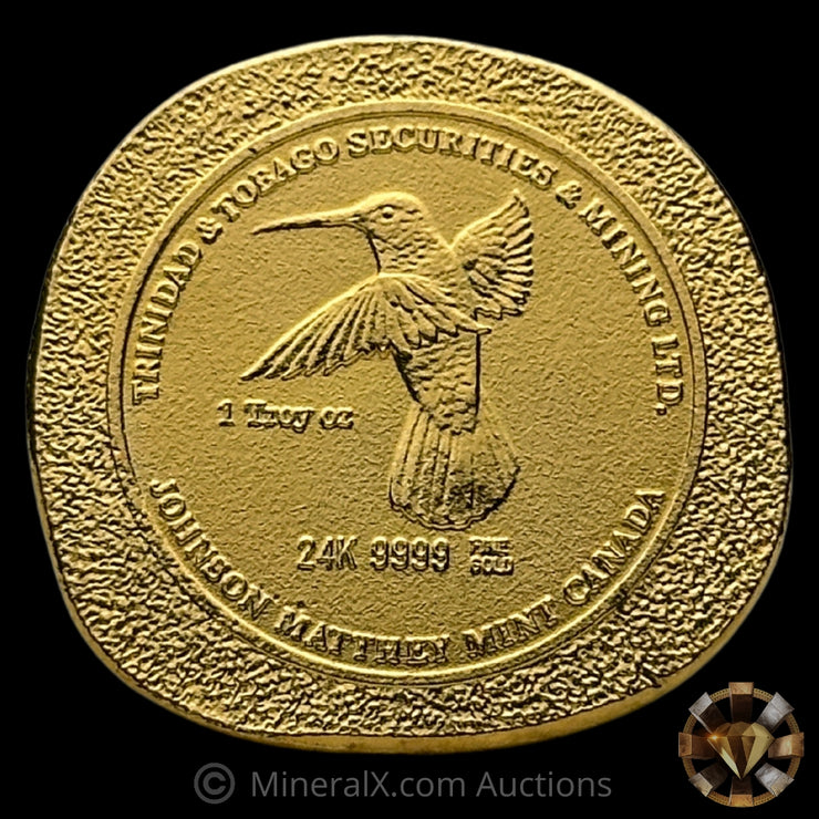 1oz 1978 Johnson Matthey Mint Canada JM Trinidad & Tobago Securities & Mining Ltd Hummingbird Vintage Gold Bar / Round With Bag