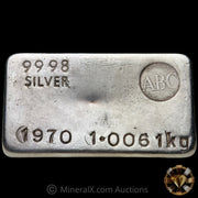 Kilo 1970 ABC Australian Bullion Company Dated Variety Vintage Silver Bar
