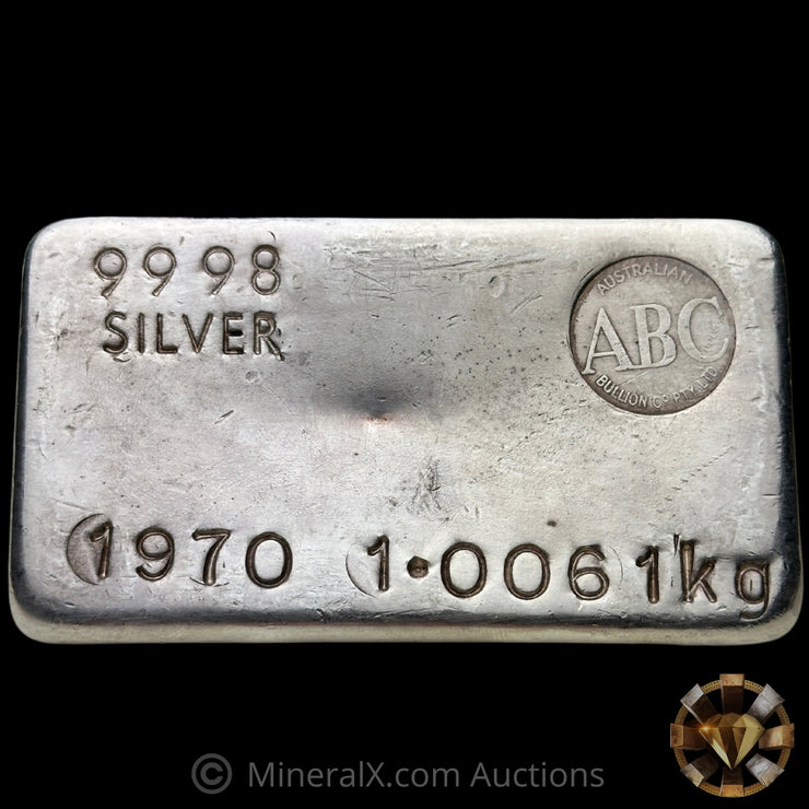 Kilo 1970 ABC Australian Bullion Company Dated Variety Vintage Silver Bar