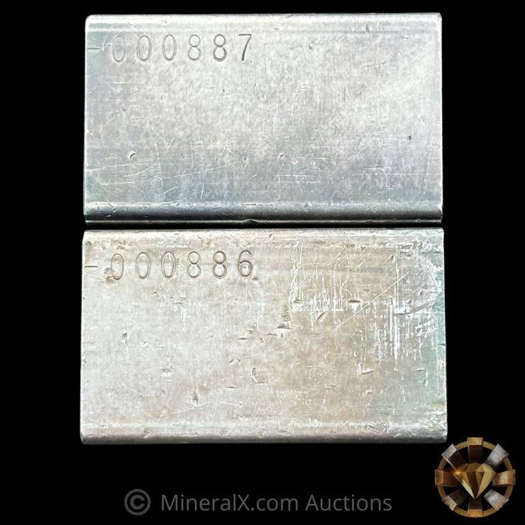 x2 7oz Engelhard E Logo Industrial Extruded Vintage Silver Bar Lot With Sequential Low Serials