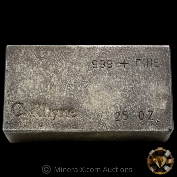 25oz C Rhyne & Associates Vintage Silver Bar With Unique Mold & Hallmarks