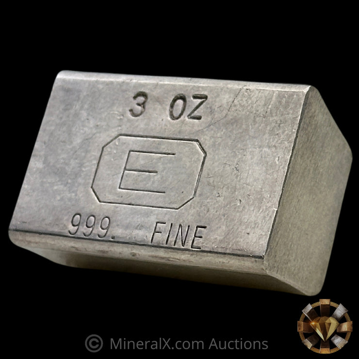 3oz Engelhard E Logo Industrial Extruded Vintage Silver Bar