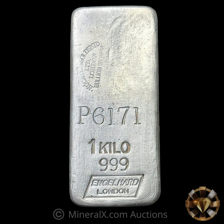Kilo Engelhard London Vintage Silver Bar With Mocatta & Goldsmid Counterstamp