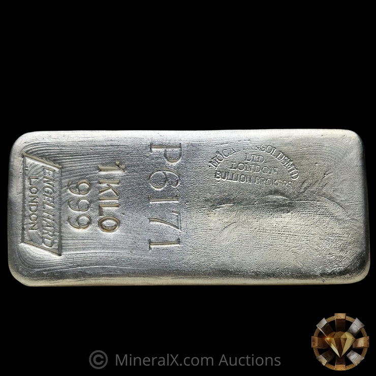 Kilo Engelhard London Vintage Silver Bar With Mocatta & Goldsmid Counterstamp
