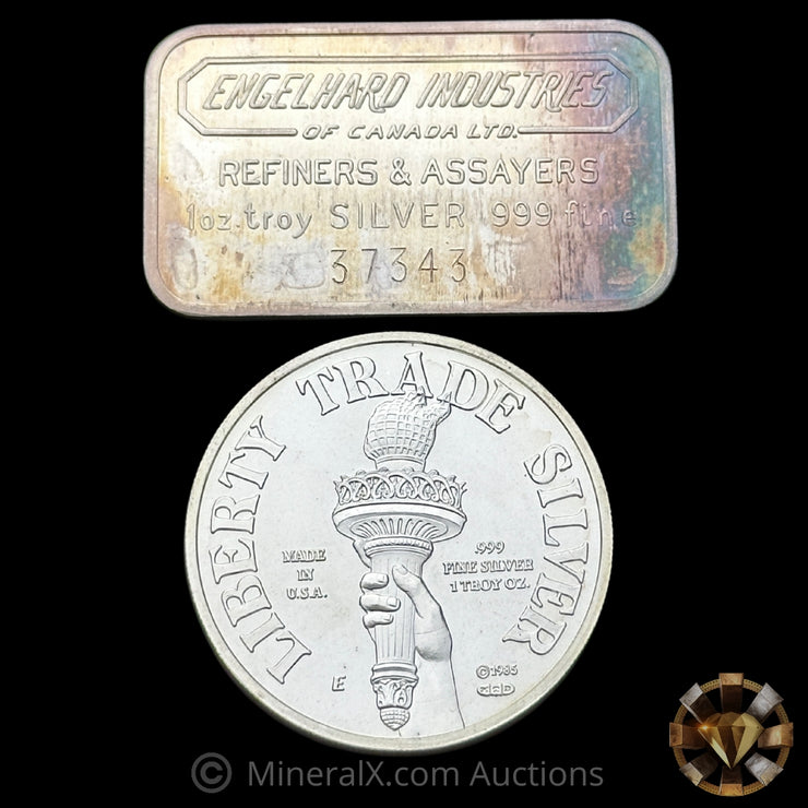 x2 1oz Engelhard Vintage Silver Bar & Coin Lot
