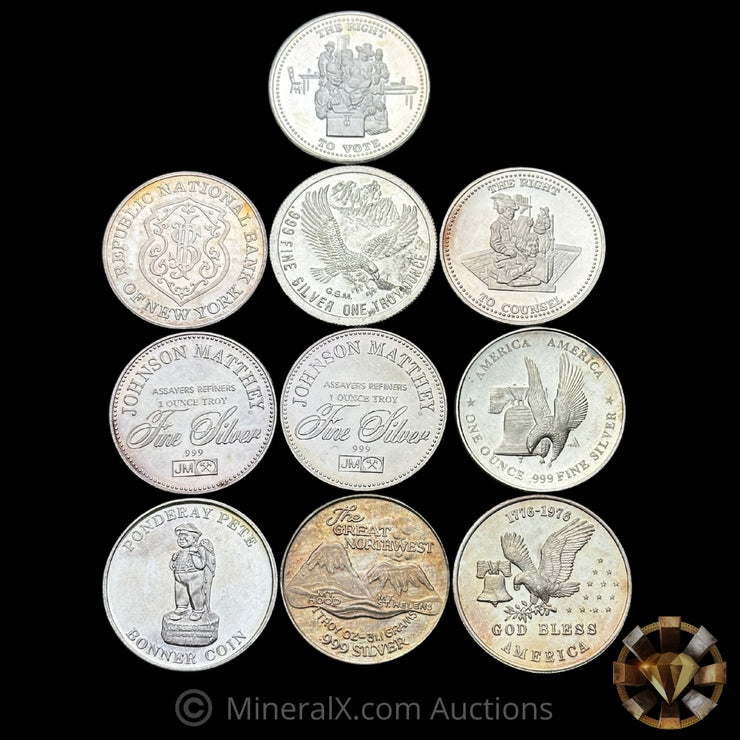 x10 1oz Misc Vintage Silver Coin Lot