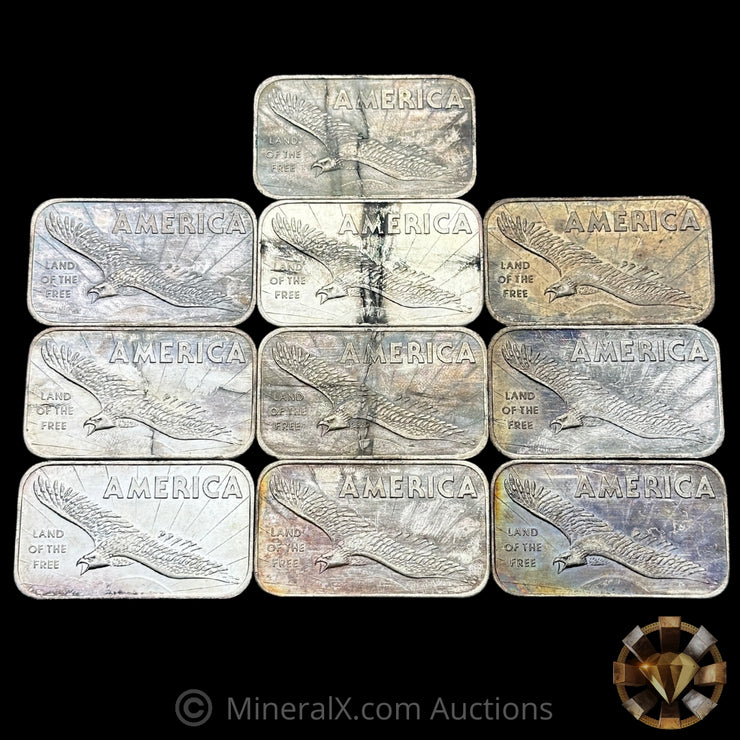 x10 1oz Misc Vintage Silver Bar Lot