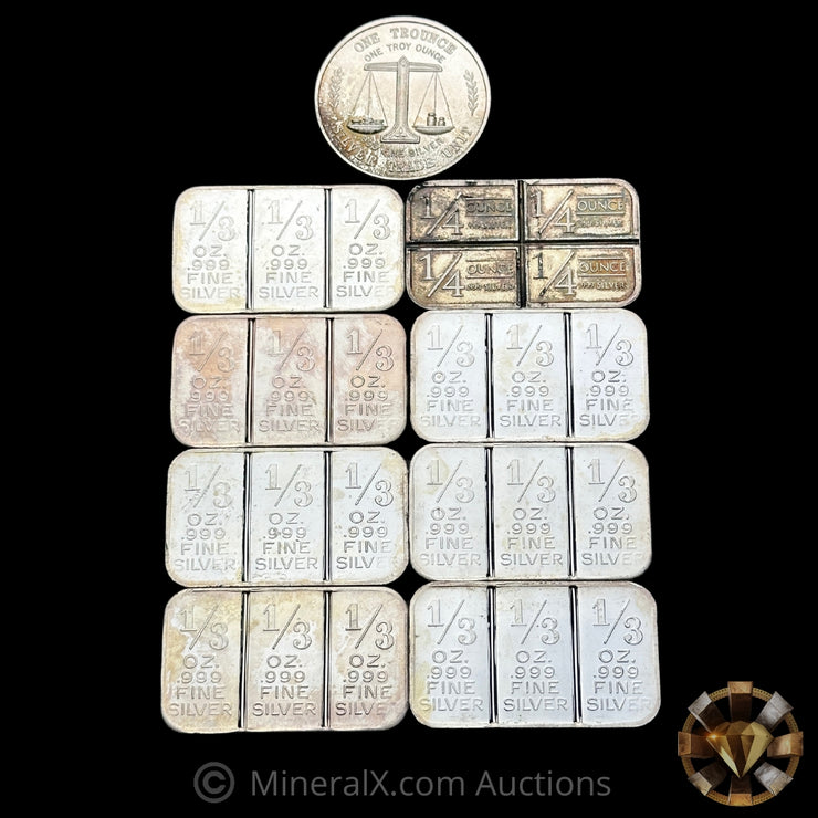 x9 1oz Misc Vintage Silver Bar & Coin Lot