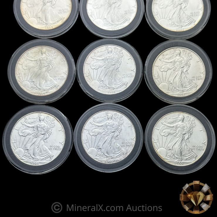x15 1oz ASE American Silver Eagles (1986 Through 2000 Consecutive Dated Run) Silver Coin Lot