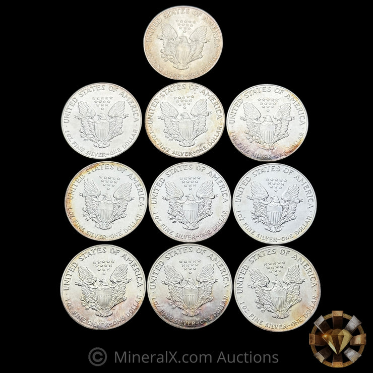 x10 1oz 1986 ASE American Silver Eagle Lot BU
