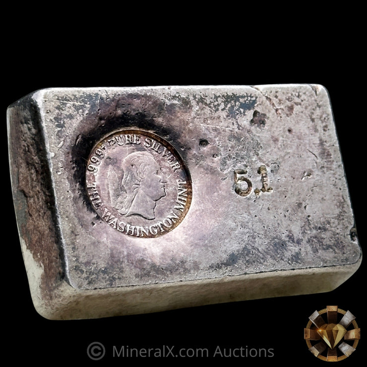 5.1oz The Washington Mint Odd Weight Vintage Silver Bar With Deep Struck Hallamark