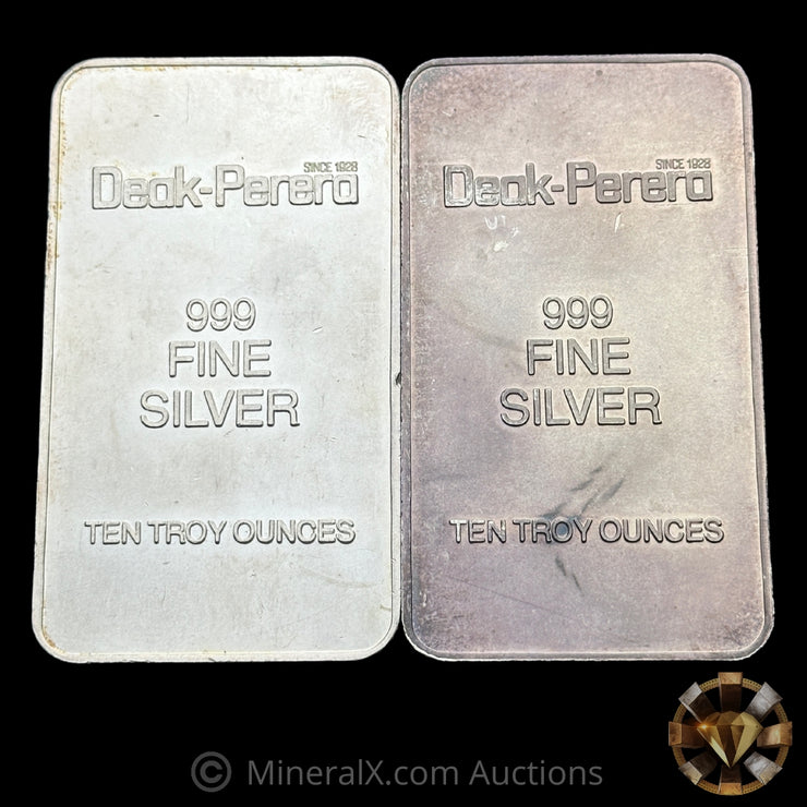 x2 10oz Deak Perera Large Serial Font Variety Vintage Silver Bar Lot