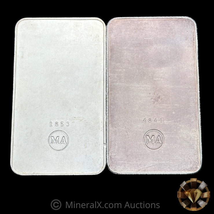 x2 10oz Deak Perera Large Serial Font Variety Vintage Silver Bar Lot